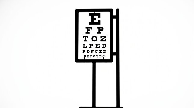 Black and white eye chart on a stand for medical vision testing