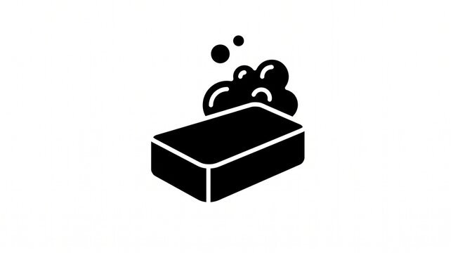 Solid soap bar icon with bubbles representing hygiene and cleanliness