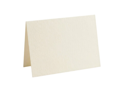 Standing folded cream card made of textured cardstock isolated on transparent background for event seating or table place settings