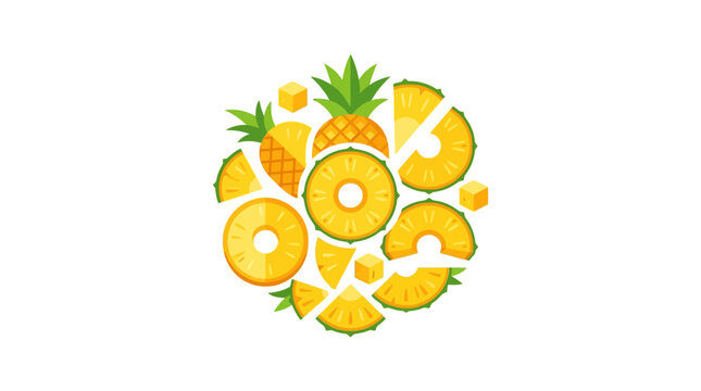 Fresh Pineapple Slices and Cubes Arrangement
