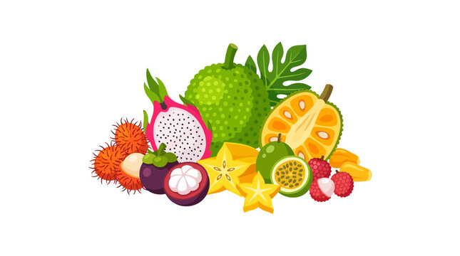 Exotic Tropical Fruit Assortment Isolated on White