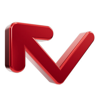 Shiny red 3D arrow icon with bent angle