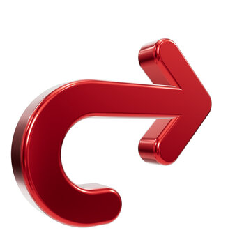 Polished red 3D curved arrow symbol for redo or reply
