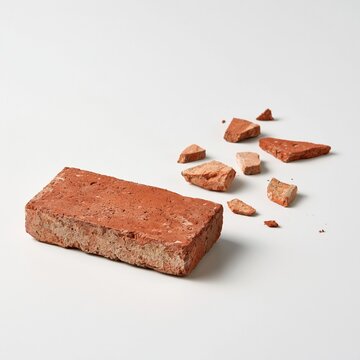 Red brick and fragments isolated on white background