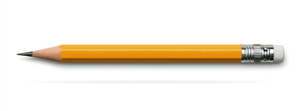 Yellow wooden pencil with eraser on white background