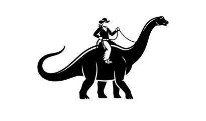 Cowboy and Brontosaurus Adventure Black Silhouette Vector Graphic © Mst Sazada