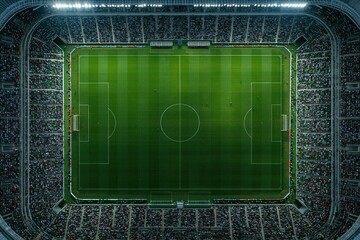 Fototapeta premium Aerial view of a packed football stadium with