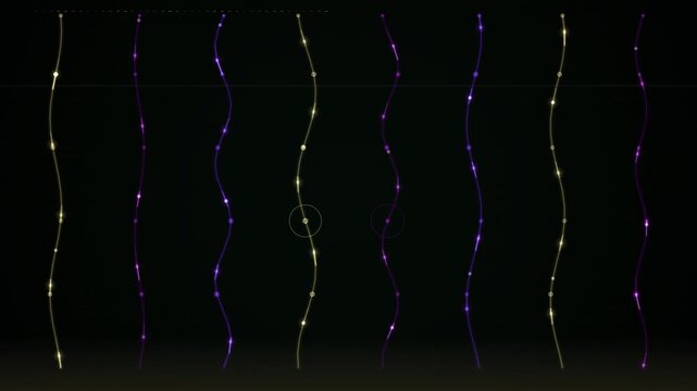 Vertical strands of glowing dots flow continuously in an endless loop against a black background.