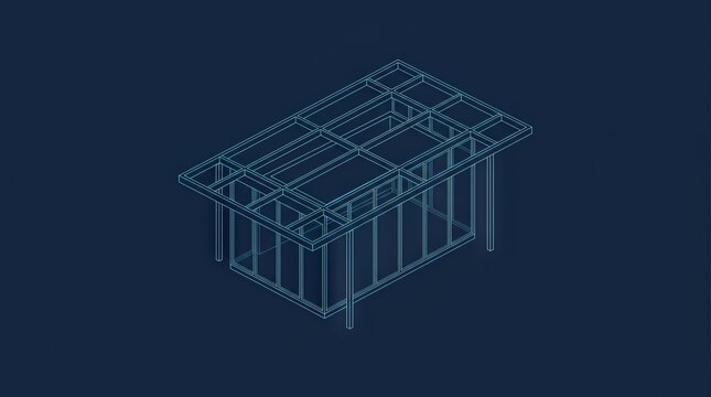 Isometric wireframe of a modern house structural