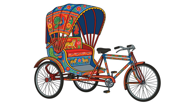 Traditional hand painted rickshaw isolated on white background for travel design