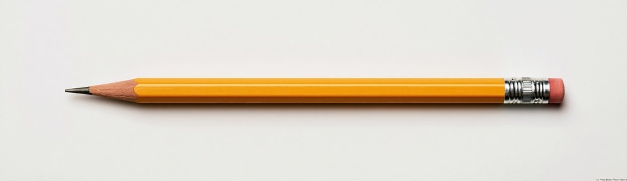 Yellow wooden pencil with eraser on white background