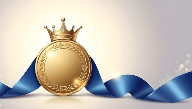 Golden Medal with Laurel Wreath and Elegant Blue Ribbon