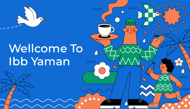 welcome to ibb yaman, illustration of happy couple on vacation