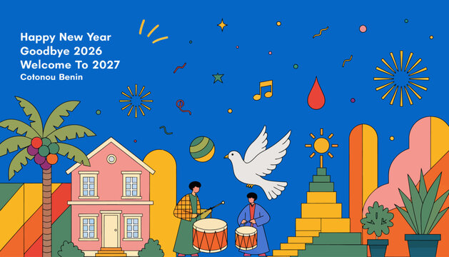 Happy New Year celebration with dove and musicians