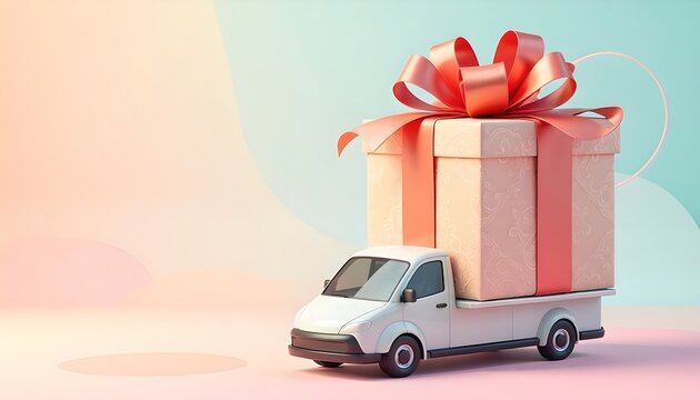 Delivery Truck with Gift Box Festive Scene
