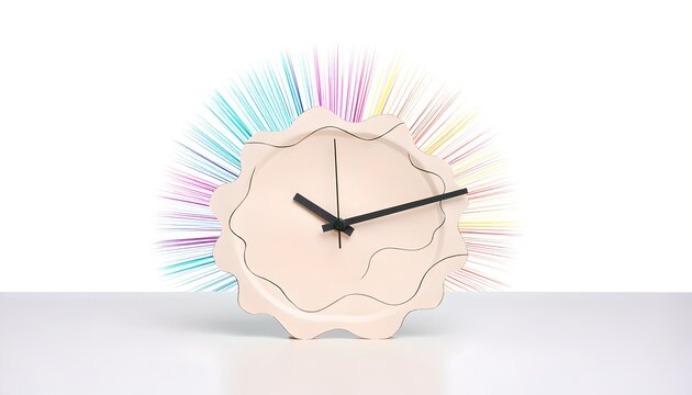 Abstract Wavy Clock with Radiant Color Burst Background