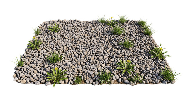 Cobblestone pebble ground path, flat rounded river stones paving walkway patch with smooth rustic rock textures. Landscaping garden architecture surface element on transparent background.