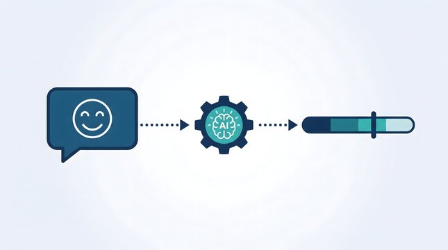 AI customer sentiment analysis concept with speech bubble and gear icon, vector illustration