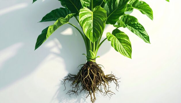 Healthy Green Potted Plant with Exposed Roots