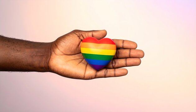 Hand Holding Rainbow Heart Against Soft Light