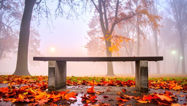 Autumn Foggy Park Bench Quiet Misty Woods