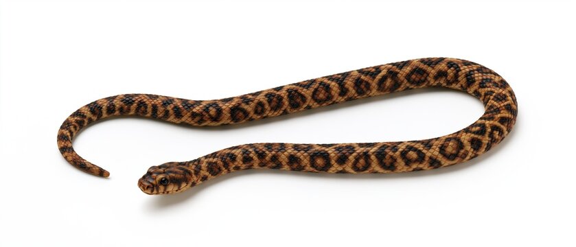 Brown and black snake coiled on white background