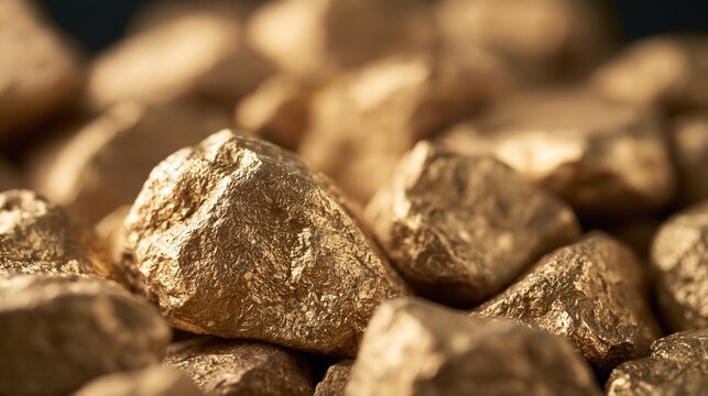 Pile of raw gold nuggets with textured surfaces