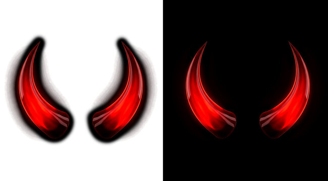 Two shiny red devil horns with glowing edges isolated on transparent background transparent background