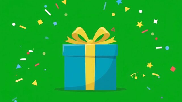 Flat gift box animation on chroma key