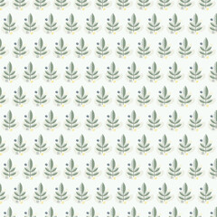 Fototapeta premium Seamless Botanical Pattern with Green Leaves and Small Flowers for Textile Design