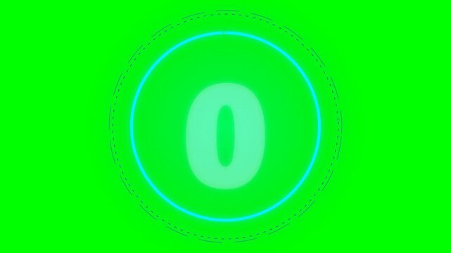 Digital countdown timer numbers from five to zero on green screen