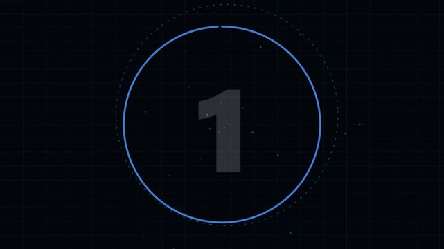 Minimalist digital countdown timer numbers with blue progress circles
