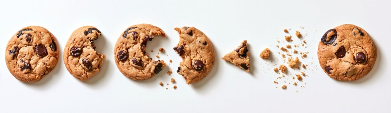 Chocolate chip cookies being eaten in sequence on