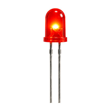 Glowing red LED diode with metal pins electronic component