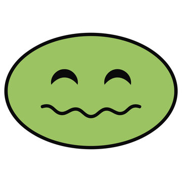 Green oval face with wavy mouth and closed eyes