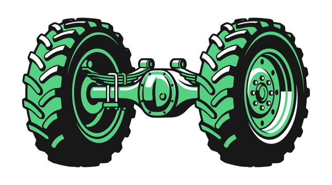Tractor Axle with Green Wheels