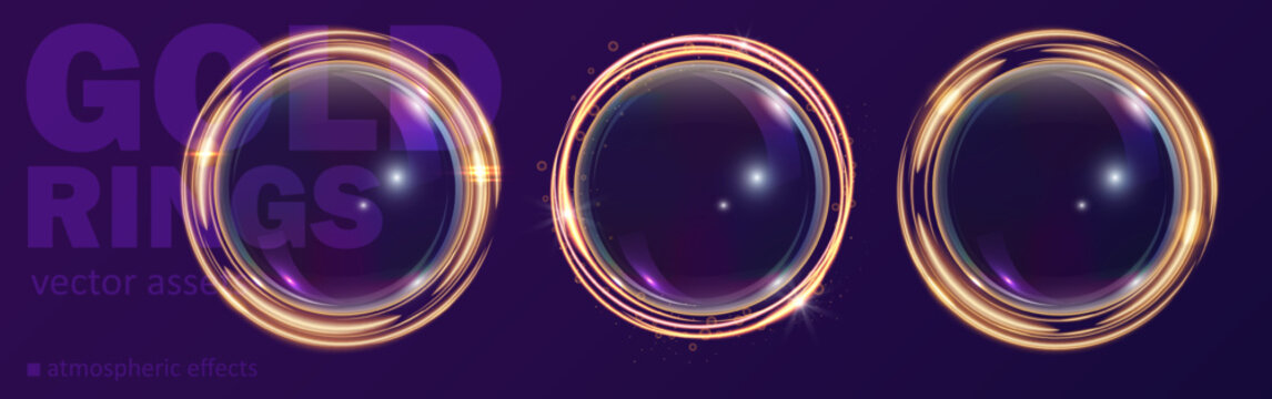 Glowing glass circle halo with luminous lens effect, light rays and colorful gradient. Futuristic ring overlay for modern UI, cosmic art, technology and abstract backgrounds.