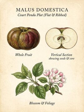 Vintage Botanical Illustration Malus Domestica Court Pendu Plat Apple Diagram