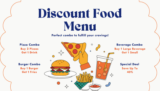 Restaurant Discount Menu Offer: Pizza, Burger, Drink Combos & 40% Off Special Deal
