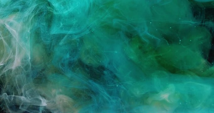 Fog fume. Paint smoke splash. Defocused blue green orange color haze texture cloud blend water particles liquid art droplets on abstract background.