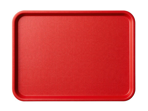 Empty rectangular red plastic cafeteria tray isolated on a white background