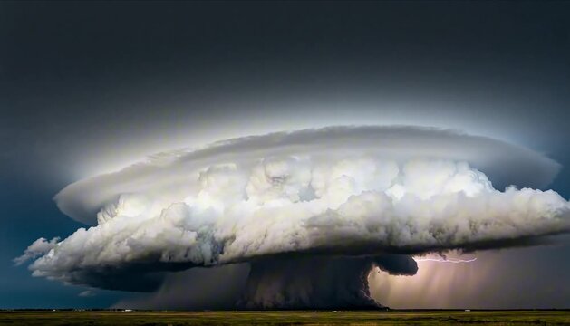 massive supercell storm cloud with dark rotating wall cloud