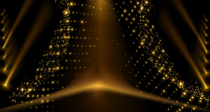 Gold lights rays scene background.