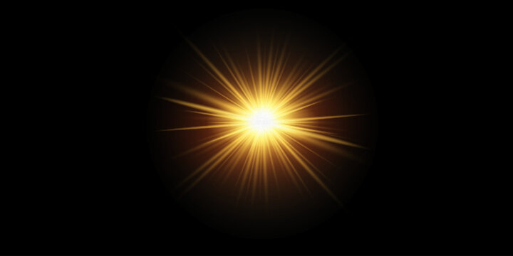 realistic light flashes.Golden shining light effect.Bright sun sparkles with stars and sparkles.