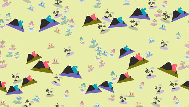 Stylized nature pattern with mountains and islands