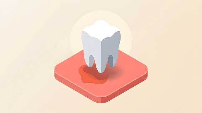 Stylized illustration of a tooth with bleeding gums representing dental pain or gum disease isolated on a soft background.