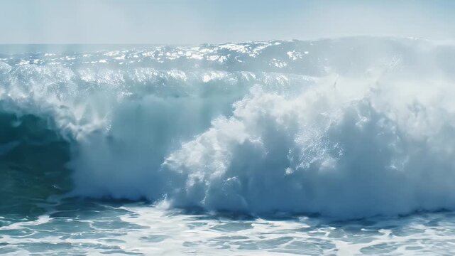 Epic Blue Ocean Wave Crashing with White Foam - A powerful, stunning blue ocean wave is captured in motion as it rolls towards the shore.