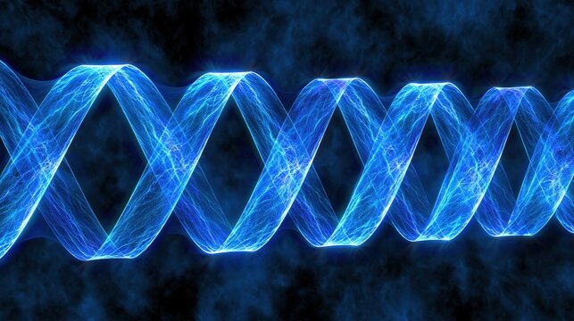 Abstract glowing blue double helix structure