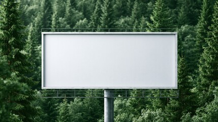 Fototapeta premium Blank white billboard standing in lush green forest
