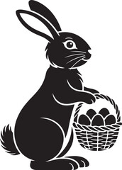 Silhouette of a rabbit holding a basket with eggs on a white background © FATEMA BEGUM